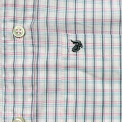 Camisa Masculina Aurochs Manga Longa Xadrez Rosa/Azul E Chumbo Logo Chumbo REF:077