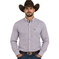 Camisa Masculina Aurochs Manga Longa Xadrez Rosa/Lilás Logo Verde Escuro REF:058