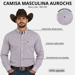 Camisa Masculina Aurochs Manga Longa Xadrez Rosa/Lilás Logo Verde Escuro REF:058