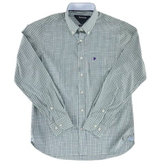 Camisa Masculina Aurochs Manga Longa Xadrez Verde Claro Bolso Bordado Marinho Ref: 054