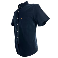 Camisa Masculina Aurochs Sarja Manga Curta Azul Marinho Com Bolso Bordado Laranja Ref: 11828