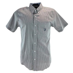Camisa Masculina Austin Western Manga Curta Xadrez Mini Verde Rosa Logo Bordado Azul Marinho Ref:14462 Camisa Masculina Austin Western Manga Curta Xadrez Mini Verde Rosa Logo Bordado Azul Marinho Ref:14462