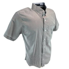Camisa Masculina Austin Western Manga Curta Xadrez Mini Verde Rosa Logo Bordado Azul Marinho Ref:14462