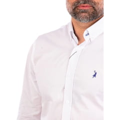 Camisa Masculina Austin Western Manga Longa Branco Lisa Com Logo Bordado Azul Marinho Ref:13405