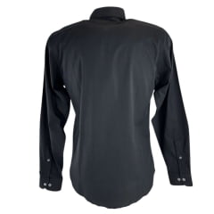 Camisa Masculina Austin Western Manga Longa Preto Lisa Com Logo Bordado Cinza Claro Ref:13405