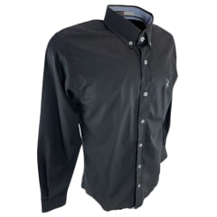 Camisa Masculina Austin Western Manga Longa Preto Lisa Com Logo Bordado Cinza Claro Ref:13405