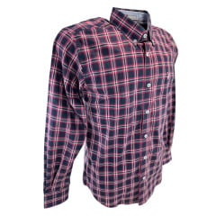 Camisa Masculina Austin Western Manga Longa Xadrez Azul Marinho Rosa E Branco Com Logo Bordado Rosa Claro Ref:13406