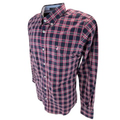 Camisa Masculina Austin Western Manga Longa Xadrez Azul Marinho Rosa E Branco Com Logo Bordado Rosa Claro Ref:13406