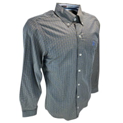 Camisa Masculina Austin Western Manga Longa Xadrez Mini Verde Musgo Azul/Cinza Logo Azul Royal Ref:13406