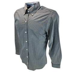 Camisa Masculina Austin Western Manga Longa Xadrez Mini Verde Musgo Azul/Cinza Logo Azul Royal Ref:13406