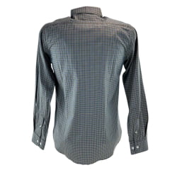 Camisa Masculina Austin Western Manga Longa Xadrez Mini Verde Musgo Azul/Cinza Logo Azul Royal Ref:13406