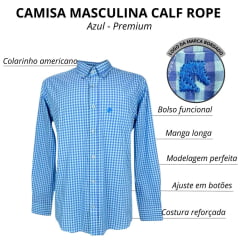 Camisa Masculina Calf Rope Jeans Manga Longa Xadrez Azul Claro Ref:8055