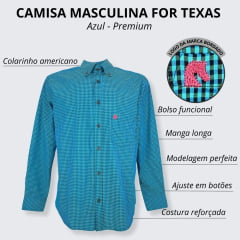 Camisa Masculina Calf Rope Jeans Manga Longa Xadrez Azul Preto Com Bolso Ref:8102