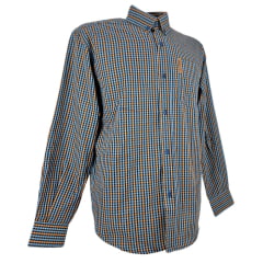 Camisa Masculina For Texas Manga Longa Xadrez Azul Claro E Laranja Premium