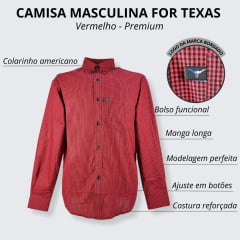 Camisa Masculina For Texas Xadrez Preto e Vermelho Manga Longa  - Ref. Premium