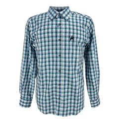 Camisa Masculina La Jineteada Premium Manga Longa Xadrez Pequeno Chumbo/Verde/Azul Claro - REF: 16