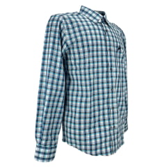 Camisa Masculina La Jineteada Premium Manga Longa Xadrez Pequeno Chumbo/Verde/Azul Claro - REF: 16