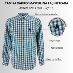 Camisa Masculina La Jineteada Premium Manga Longa Xadrez Pequeno Chumbo/Verde/Azul Claro - REF: 16