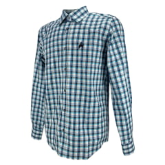 Camisa Masculina La Jineteada Premium Manga Longa Xadrez Pequeno Chumbo/Verde/Azul Claro - REF: 16