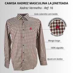 Camisa Masculina La Jineteada Premium Manga Longa Xadrez Pequeno Vermelho/Bege/Cinza E Amarelo REF: 16