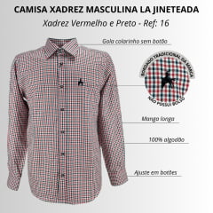 Camisa Masculina La Jineteada Premium Manga Longa Xadrez Pequeno Vermelho/Preto REF: 16