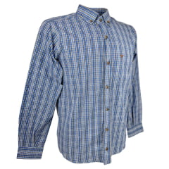 Camisa Masculina Laço Forte Manga Longa Slim Xadrez Azul/ Branco E Preto C/ Bolso E Logo Bordado Marrom Ref: MLSX 3161