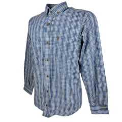 Camisa Masculina Laço Forte Manga Longa Slim Xadrez Azul/ Branco E Preto C/ Bolso E Logo Bordado Marrom Ref: MLSX 3161