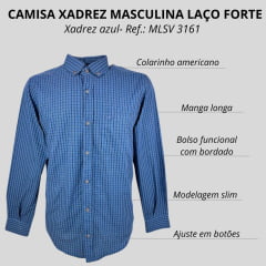 Camisa Masculina Laço Forte Manga Longa Slim Xadrez AzuL C/ Bolso E Logo  Ref: MLSX 3161