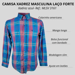 Camisa Masculina Laço Forte Manga Longa Slim Xadrez Azul/ Vermelho/ Verde C/ Bolso Ref: MLSX 3161