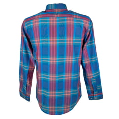 Camisa Masculina Laço Forte Manga Longa Slim Xadrez Azul/ Vermelho/ Verde C/ Bolso Ref: MLSX 3161