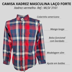 Camisa Masculina Laço Forte M. Longa Slim Xadrez Vermelho/ Azul/ Branco C/ Bolso Ref: MLSX 3161