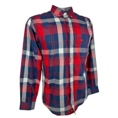 Camisa Masculina Laço Forte M. Longa Slim Xadrez Vermelho/ Azul/ Branco C/ Bolso Ref: MLSX 3161