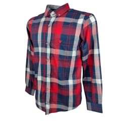 Camisa Masculina Laço Forte M. Longa Slim Xadrez Vermelho/ Azul/ Branco C/ Bolso Ref: MLSX 3161