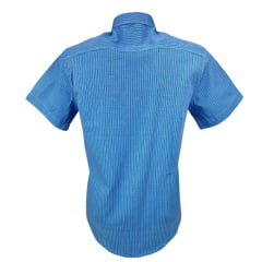 Camisa Masculina Laço Forte Manga Curta Slim Xadrez Azul Claro Royal C/ Bolso E Logo Azul Ref:CSX 9205