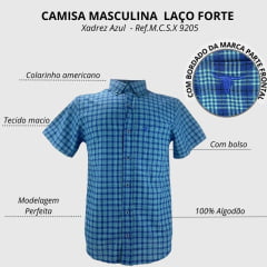 Camisa Masculina Laço Forte Manga Curta Slim Xadrez Azul E Verde Ref:M.C.S.X.9205