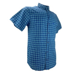 Camisa Masculina Laço Forte Manga Curta Slim Xadrez Azul E Verde Ref:M.C.S.X.9205