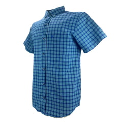 Camisa Masculina Laço Forte Manga Curta Slim Xadrez Azul E Verde Ref:M.C.S.X.9205