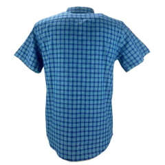 Camisa Masculina Laço Forte Manga Curta Slim Xadrez Azul E Verde Ref:M.C.S.X.9205