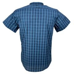 Camisa Masculina Laço Forte Manga Curta Slim Xadrez Azul Marinho C/ Bolso E Bordado Logo Azul Claro Ref: MCSX9205