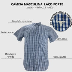 Camisa Masculina Laço Forte Manga Curta Slim Xadrez Azul Marinho/Cinza Claro Ref: M.C.S.X-9250