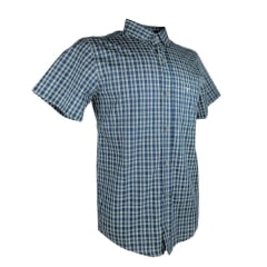 Camisa Masculina Laço Forte Manga Curta Slim Xadrez Azul/Verde Claro/Branco Bolso Bordado Logo Cinza REF: M.C.S.X.9205