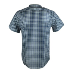 Camisa Masculina Laço Forte Manga Curta Slim Xadrez Azul/Verde Claro/Branco Bolso Bordado Logo Cinza REF: M.C.S.X.9205