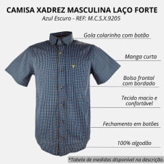 Camisa Masculina Laço Forte Manga Curta Slim Xadrez Azul/Verde/ Laranja Com Bolso Bordado Logo Laranja REF: M.C.S.X.9205