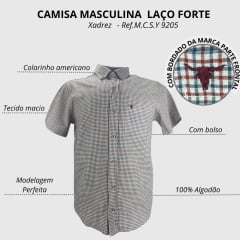 Camisa Masculina Laço Forte Manga Curta Slim Xadrez Vermelho/Azul/Branco Ref:M.C.S.Y-9205