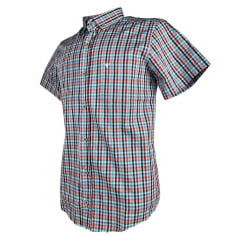 Camisa Masculina Laço Forte Manga Curta Xadrez Azul Claro/Vermelho/Preto Com Azul Claro Ref:M.C.S.X.9205