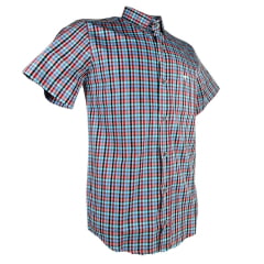Camisa Masculina Laço Forte Manga Curta Xadrez Azul Claro/Vermelho/Preto Com Azul Claro Ref:M.C.S.X.9205