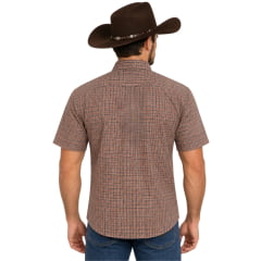 Camisa Masculina Laço Forte Manga Curta Xadrez Laranja Logo Bege Ref:92051