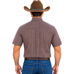 Camisa Masculina Laço Forte Manga Curta Xadrez Pequeno Laranja Logo Bege REF:92051