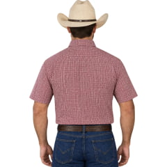 Camisa Masculina Laço Forte Manga Curta Xadrez Pequeno Vermelho Logo Bege REF:92051