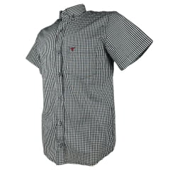 Camisa Masculina Laço Forte Manga Curta Xadrez Preto/Branco Com  Logo Bordô Ref:M.C.S.X.9205